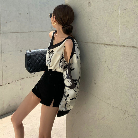 Fake Two Off-shoulder Floral Shirts For Women