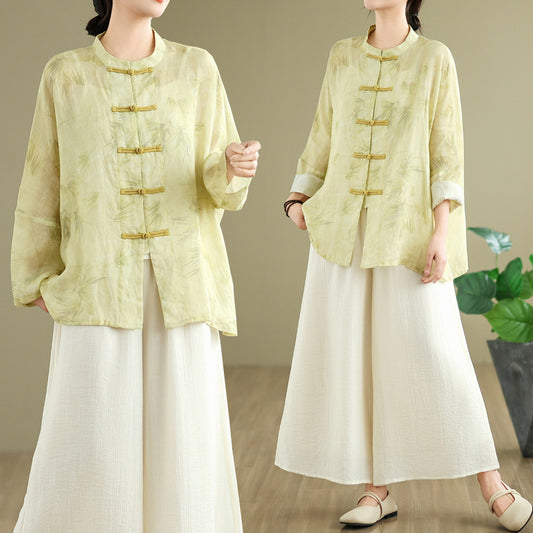 Ramie Frog Button Cardigan Coat Anti-DDoS All-match Suit