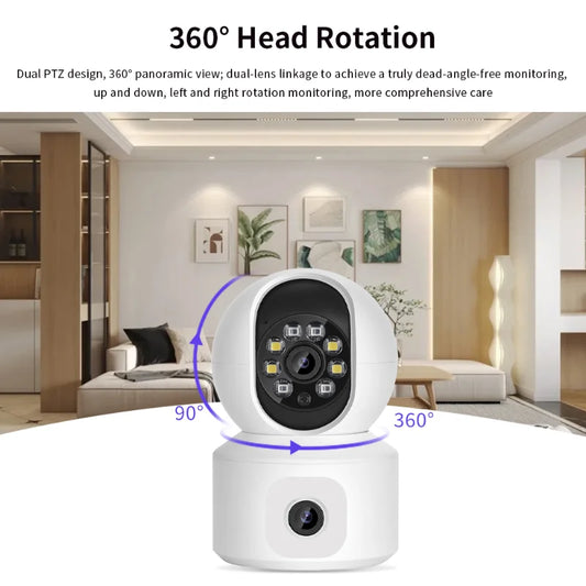 Home Security Camera 1080P Dual Lens WiFi Indoor Outdoor Night Vision Motion Detection Two Way Audio Waterproof Cloud Storage
