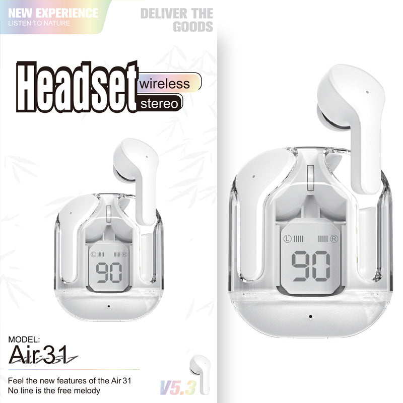 New Mini Transparent Wireless Bluetooth Headset Digital Display cc ENC Noise Reduction True Wireless Sports Music