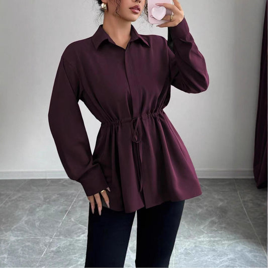 Solid Color Casual Women's Long-sleeved Shirt