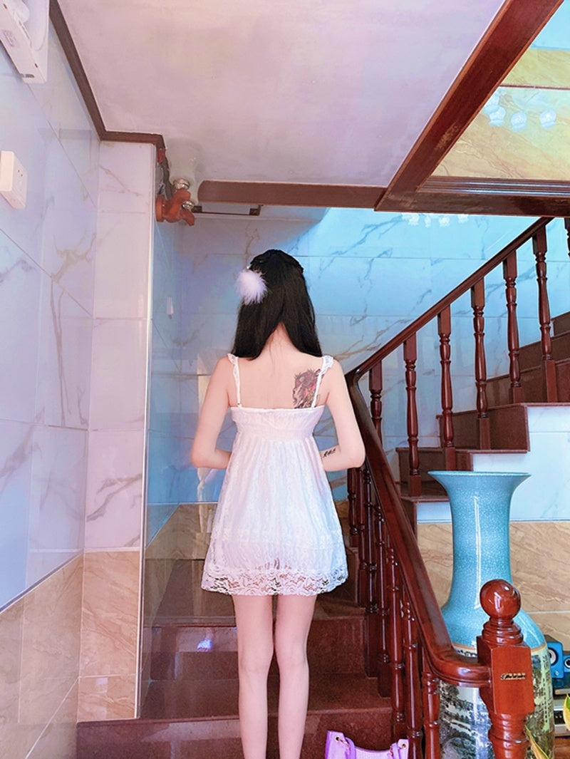 Lace High Waist Sling All-match Girl Dress