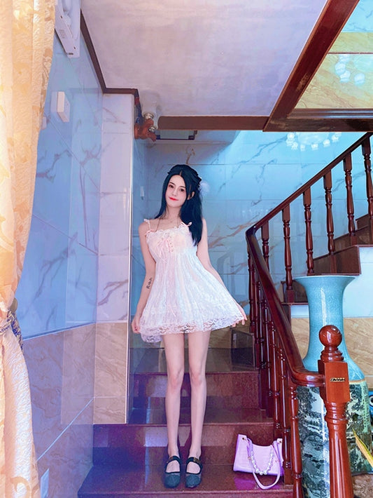 Lace High Waist Sling All-match Girl Dress