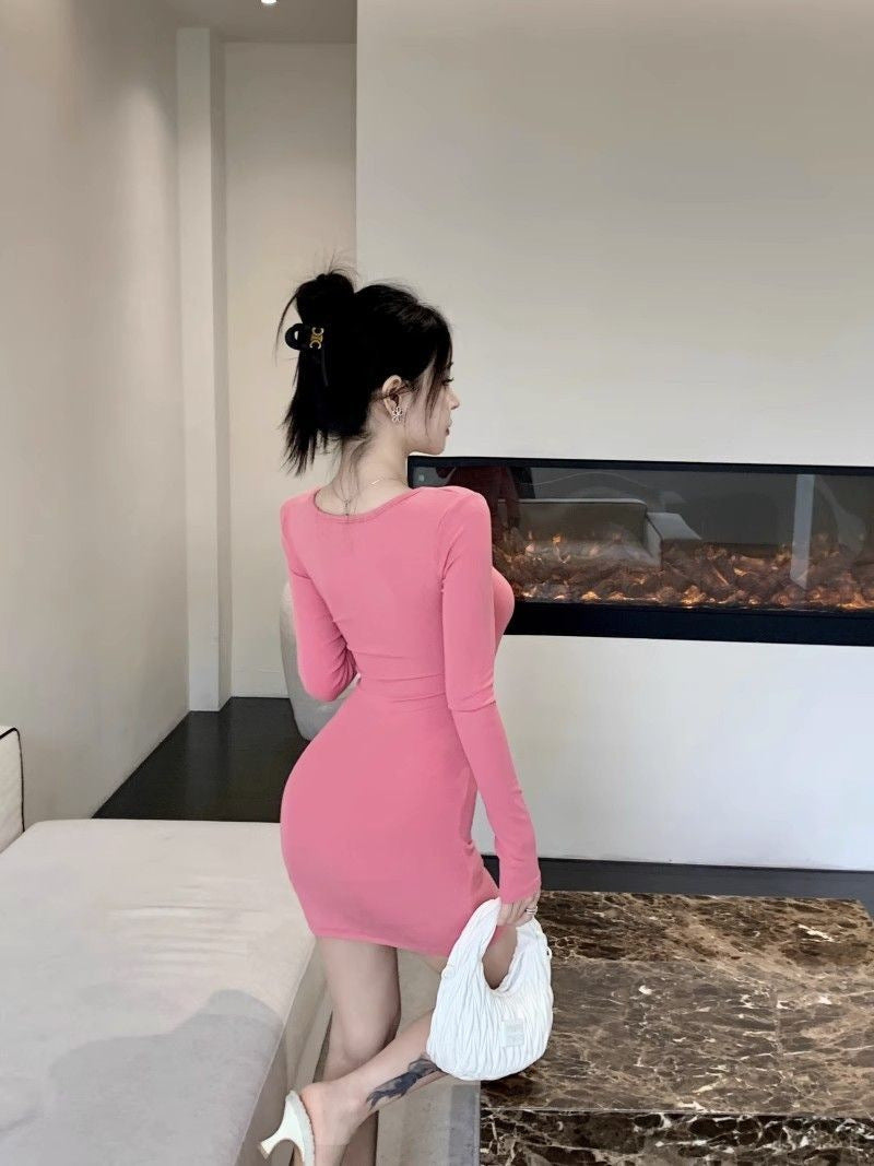 Pure Desire Style Hot Girl Simple Long Sleeve Dress