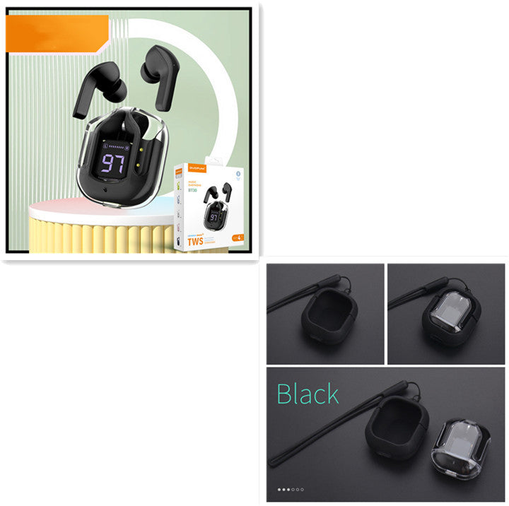 New Mini Transparent Wireless Bluetooth Headset Digital Display cc ENC Noise Reduction True Wireless Sports Music