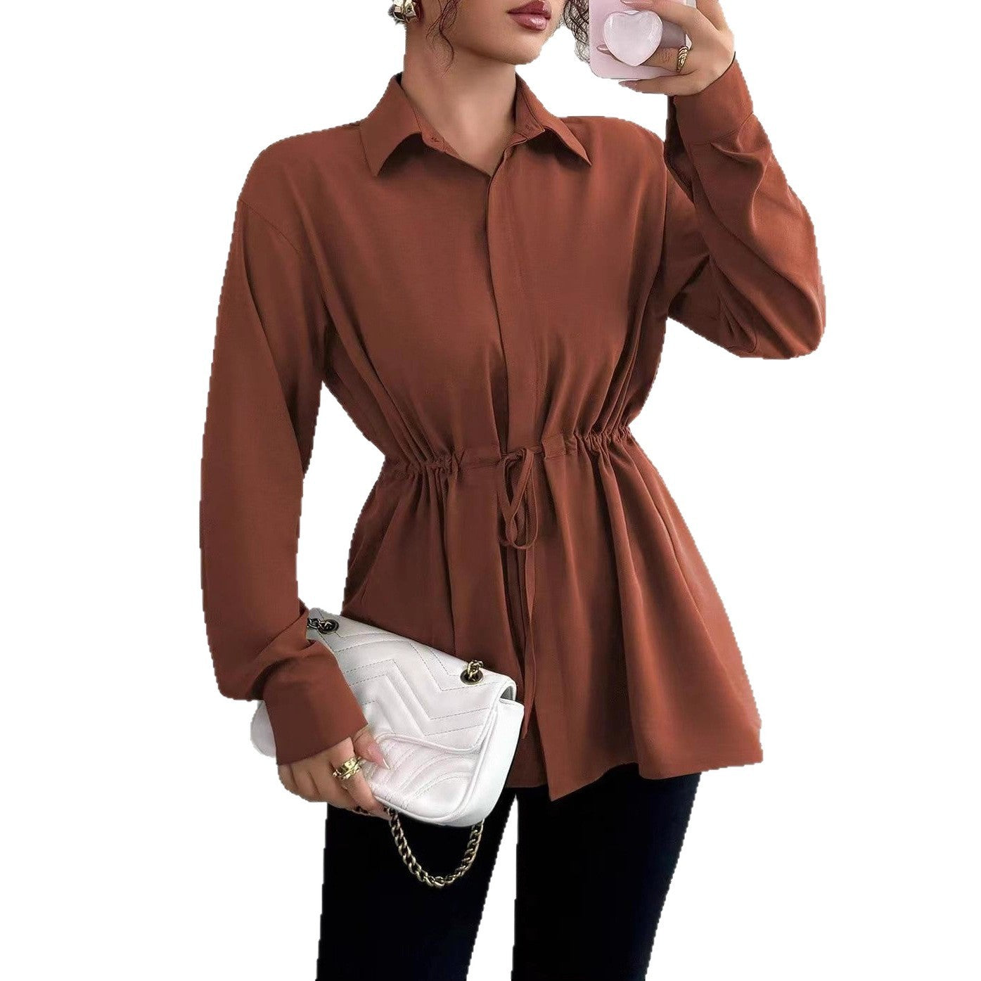 Solid Color Casual Women's Long-sleeved Shirt