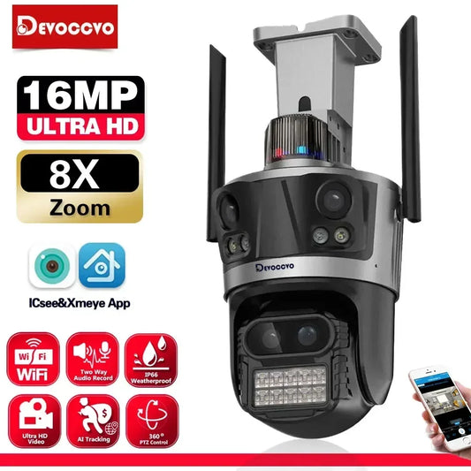 ICsee Security Camera 8K 16MP Four Lens 8X Zoom Outdoor WiFi Wireless CCTV Video Surveillance Auto Tracking Home Protection