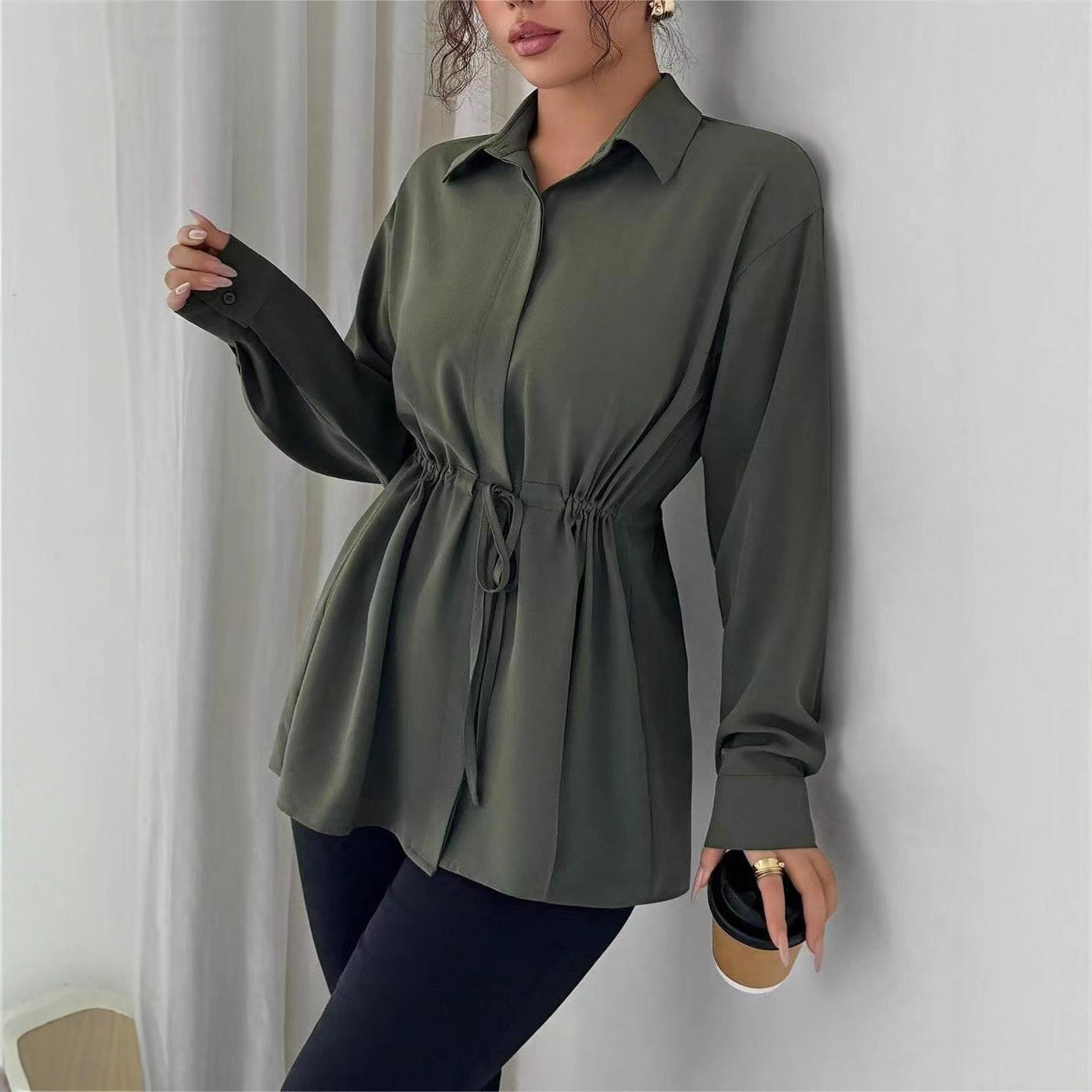 Solid Color Casual Women's Long-sleeved Shirt