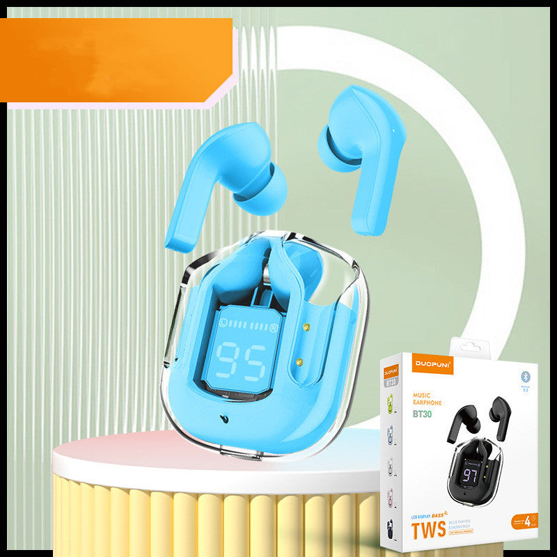 New Mini Transparent Wireless Bluetooth Headset Digital Display cc ENC Noise Reduction True Wireless Sports Music