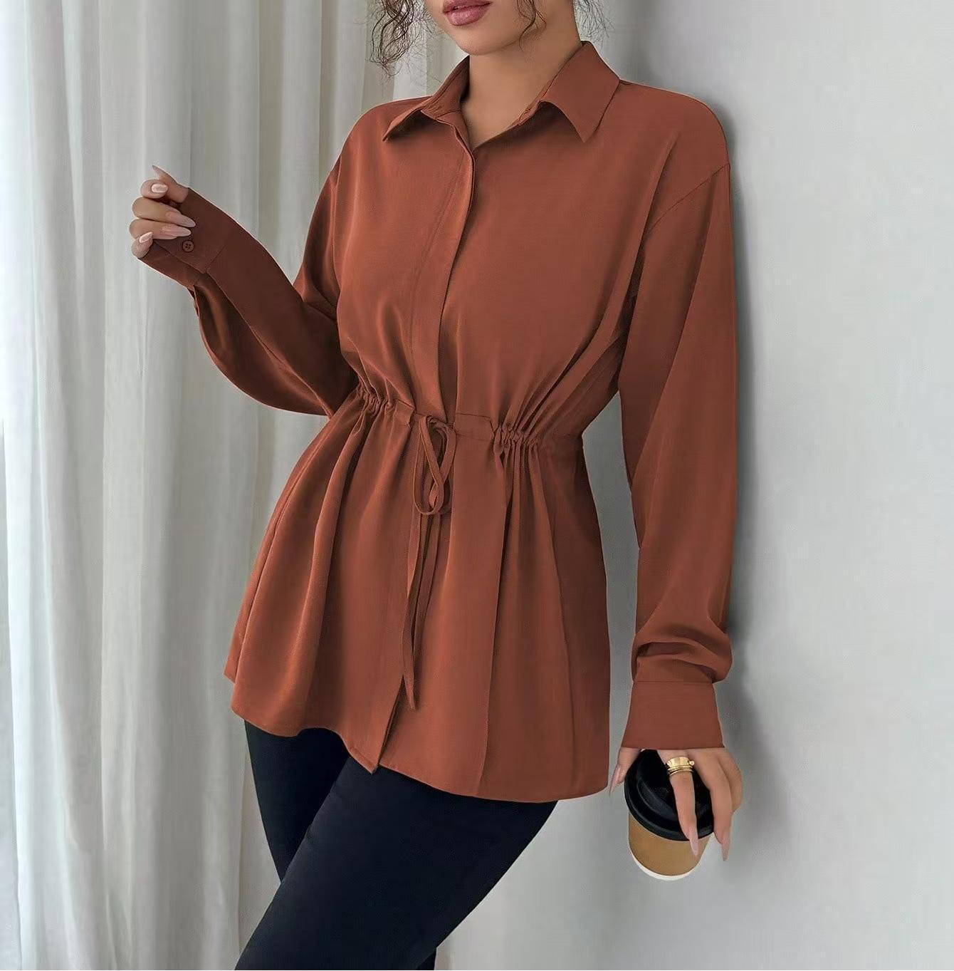 Solid Color Casual Women's Long-sleeved Shirt