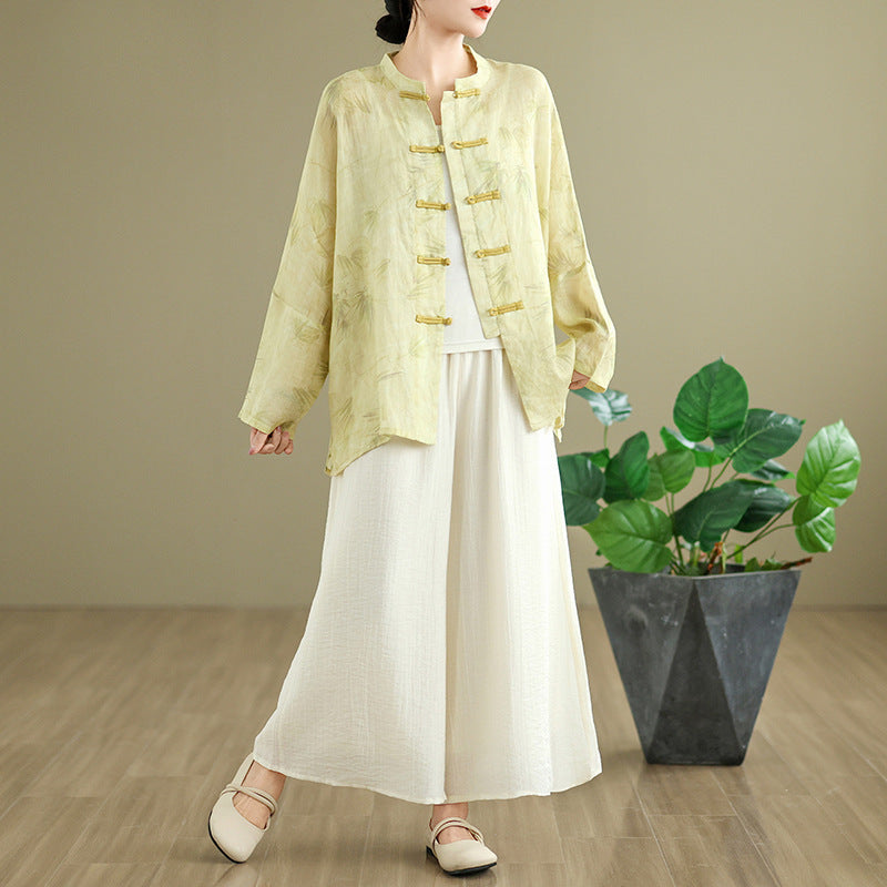 Ramie Frog Button Cardigan Coat Anti-DDoS All-match Suit