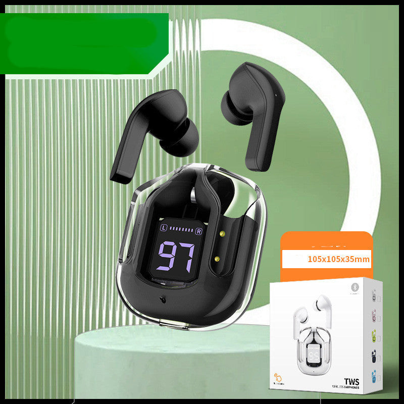 New Mini Transparent Wireless Bluetooth Headset Digital Display cc ENC Noise Reduction True Wireless Sports Music