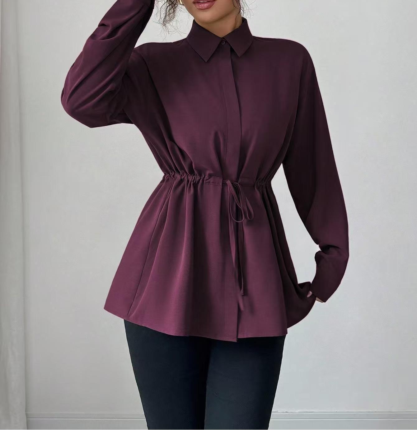 Solid Color Casual Women's Long-sleeved Shirt