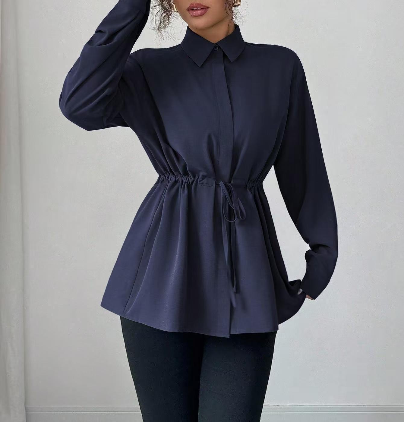 Solid Color Casual Women's Long-sleeved Shirt