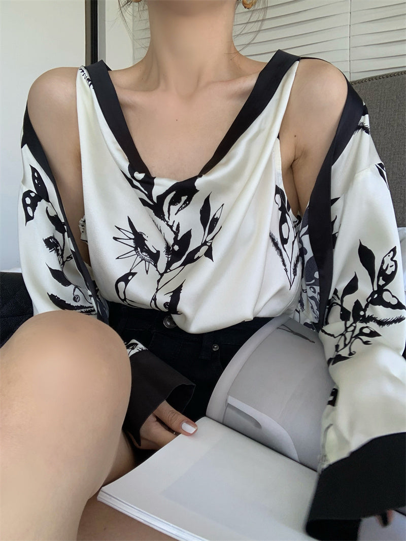 Fake Two Off-shoulder Floral Shirts For Women