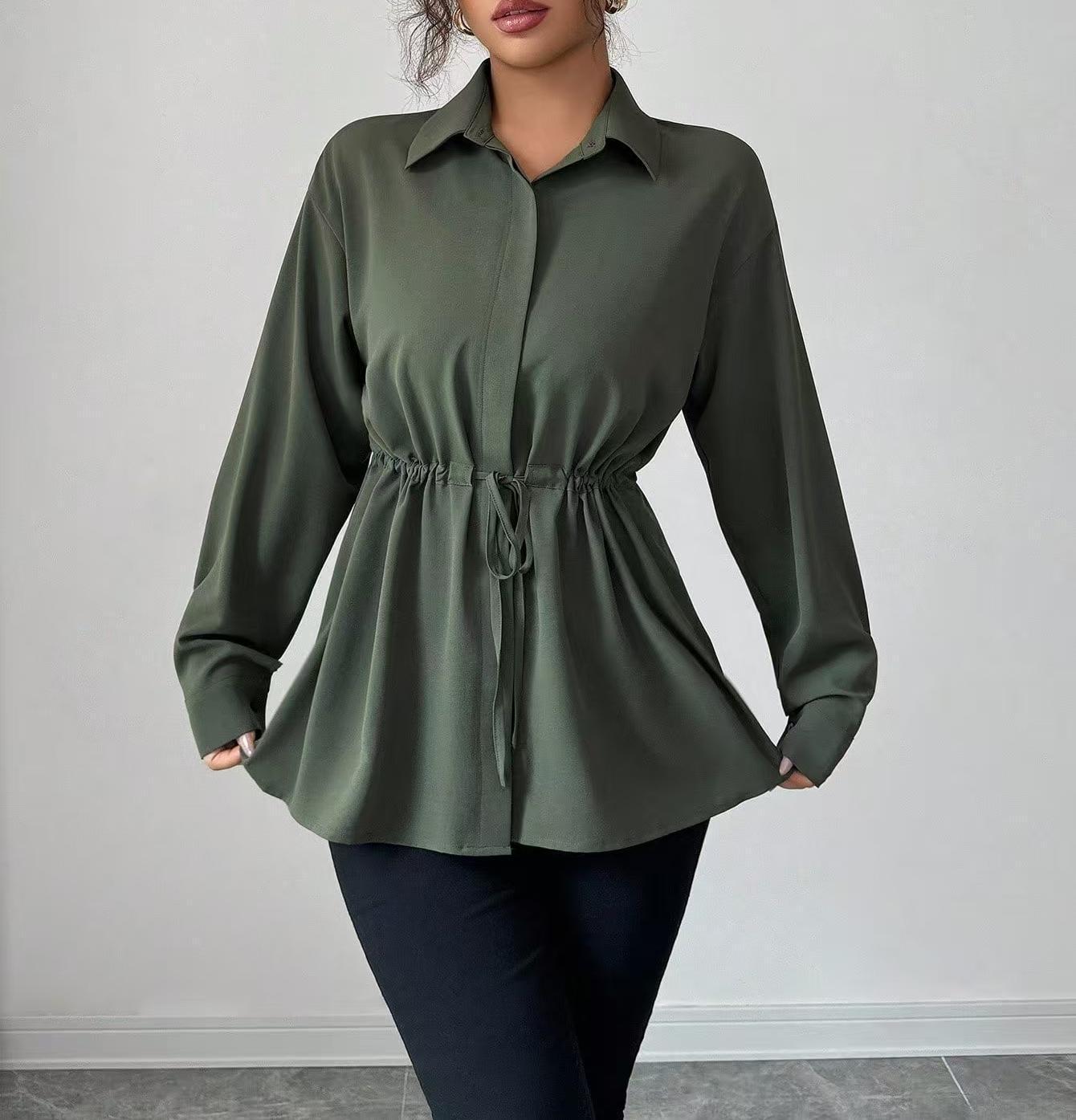 Solid Color Casual Women's Long-sleeved Shirt